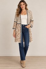 Chico’s Size 1 Textured Metallic Knit Open Front Cardigan Jacket Cream Taupe  picture