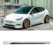 Fits 20-24 Tesla Model Y Pearl White ABS Side Skirts Extension Rocker Panel Lip picture