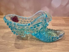 VTG Fenton Aqua Blue OPALESCENT HOBNAIL Glass Cat Head Shoe Pre-1970 Sticker picture