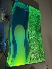 Retro Dual Double Twin Wavy Motion Lava Lamp Blue/Green Glitter Stardust 17” picture