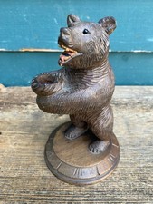 ANTIQUE 7 INCH BLACK FOREST CARVED WOOD STANDING BEAR PIPE HOLDER GLASS EYES picture