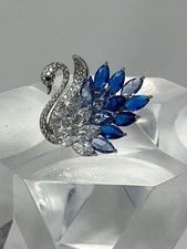 Blue & Clear Crystal Swan Adjustable Statement Ring Size 7-10 NIB picture