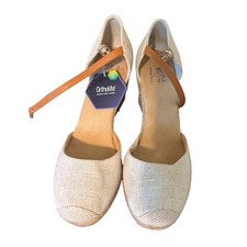Croft & Barrow Georgina Linen Espadrille Wedge Sandal Tan Ankle Strap Wmn 11 NWt picture