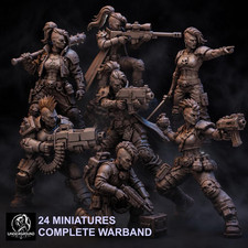Grimdark Cyberpunk Miniatures Set of 24, Unpainted 32mm Resin Warband Bundle, picture