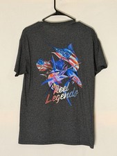 Reel Legends Graphic T-Shirt Medium Gray American Flag Fish picture