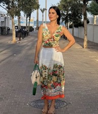 ZARA Tropical Print  Midi Skirt & Matching Crop Top Co Ord Set Size L Holiday picture