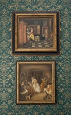Antique Pair Baroque Royalty Heraldry Parlor Victorain Farmhouse Painting G.Monk picture