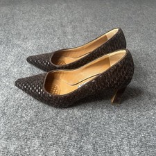 Pancaldi for Diane B Brown Leather Woven Pumps Heels Womens Size 39 Vintage picture
