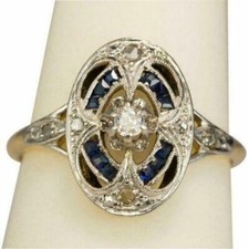14K 2-Tone Gold Over 2CT Round Cut Diamond Antique Vintage Art Deco Jewelry Ring picture