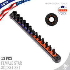 13PC Female E Torx Star Socket Set Rail E4-E20 Driver 3/8