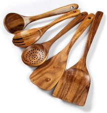 Wood Kitchen Utensils Set, 5 Pcs Natural Acacia Wooden Spoons for Cooking for No picture