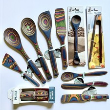 NEW Island Bamboo 11-PIECE SET PAKKAWOOD KITCHEN UTENSILS in Rainbow Stripe picture