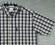 Vintage Columbia Button Up Plaid Camp Shirt Mens Large Blue Torquise Midweight picture