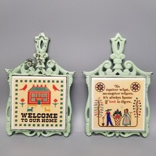 Vtg Farmhouse Cast Iron W/ Ceramic Tile Trivet Poetry Home Love Pets Home Decor  picture