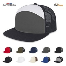 Cap America i3057 Mid Profile 7-Panel Snapback Trucker Hat Flat Bill Cap picture