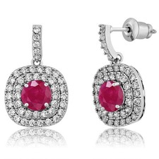 3.12 Ct Round Red Ruby Rhodium Plated Earrings for Woman picture