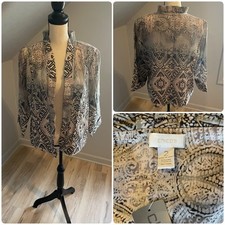 New Chico’s Forbidden Flyaway Freeda Jacket Size 2 Large Gray Multi Linen Blend picture