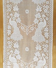 Vintage Quaker Lace Style Fabric Panel Peacocks & Flowers 2 yds 20