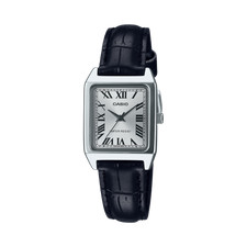 Casio Rectangular Analog Silver Dial Black Leather Women's Watch LTP-V007L-7B1 picture
