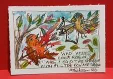 ACEO OOAK Watercolor  Scribble Cock Robin Nursery Rhyme Art by VCGibson picture