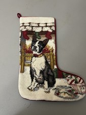 Vintage Boston Terrier Dog Needlepoint Christmas Stocking picture