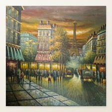 Havertys Large Paris Eiffel Tower Wall Art 48x48 French Street Scene LocalPickup picture