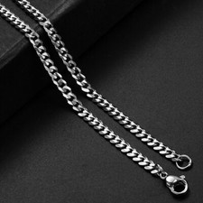 3/5/7mm Silver Tone Curb Cuban Link Chain Necklace Stainless Steel For Men Women picture