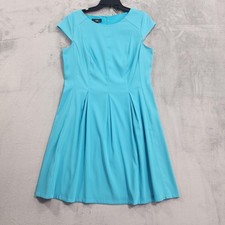Vintage AGB Dress Womens 14 Blue Scoop Neck Cap Sleeve Pleated Fit & Flare Party picture