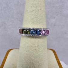 Size 7 925 Sterling Silver 5mm Rainbow CZ Eternity Band Ring picture