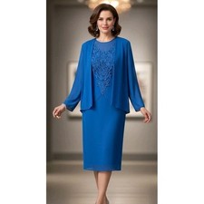 Vtg Ursula Evening Dress Womens Sz 10/12 Blue Floral Cocktail Formal Embroidered picture