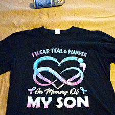 Unisex Black Cotton Crew Neck Short Sleeve Suicide Prevention Memorial Tee L picture