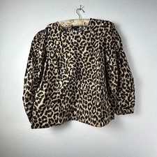 New J.Crew Women's Ruffle-Sleeve Top Blouse in Leopard  XL Black Brown AS011 $79 picture