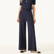 OGL Lyocell Wool Mid Rise Wide Leg Pull-on Pant XS Smoky Navy Pockets Stretch picture