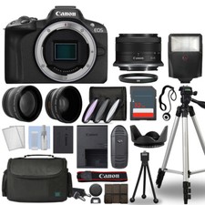 Canon EOS R50 Mirrorless Camera Black + 3 Lens Kit 18-45mm + 32GB + Flash & More picture