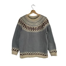 VTG Handknit Icelandic Style Wool Sweater Ice Blue/Black+ M EXC Nordic picture