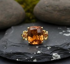 Orange Imperial Topaz Ring Cushion Cut Sterling Silver Flore Design Promise Ring picture