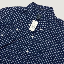 NEW J. Crew Mens L Button Front Shirt Navy White Leaf Print Flex Washed BT132 picture