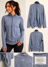 Athleta Women’s Gray Quarter Zip Athletic Pullover Thumbhole Long Sleeve Top L picture
