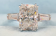 3.5Ct Radiant Cut Lab Created Diamond Three Stone Ring IGI 14K White Gold F VS1 picture