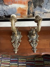 Pair Vtg French Rococo Brass Wall Sconces 10