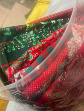 Vintage Holiday Fabric Bundle Lot Red Green Beige Multicolor Quilting Crafts picture