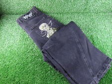 Vescartes Smoking Kills Denim Jeans Black Baggy Skeleton Embroidery Mens Med New picture