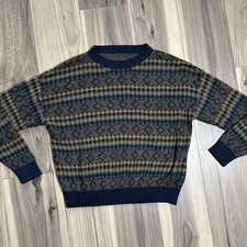 SHEIN Curve Fair Isle Knit Sweater Navy Blue Tan Geometric Diamond Pullover 0XL picture