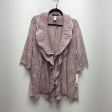 Design Todays Song & Sung Pink Floral Sheer Short Sleeve Open Ruffle Cardigan M picture