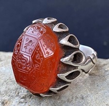 Mid East Islamic Solid Silver Persian Style Hand-Engraved & Crafted Agate picture