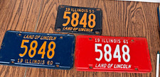 Illinois License Plates Lot of 3 (1955, 1960, 1961) Land of Lincoln 5848 picture
