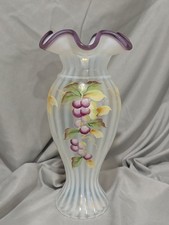 Fenton Opalescent Violet Hand painted grge vase, signed, NIB, stickers picture