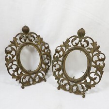 Antique Rococo Style Picture Frames Pair Ornate Metal Oval AS IS No Glass picture