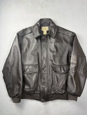 Vintage LL Bean Goat Skin Leather Bomber Flight Jacket Size Large Brown Regular picture