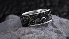 Handcrafted Sterling Silver Peacock Ring– Ornate Floral Men's Jewelry Band Ring picture